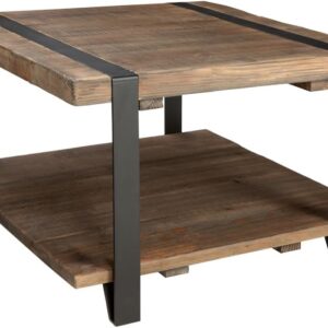 Stowe Reclaimed Wood Coffee Table, 42"L, Durable Metal Legs, Unique Wrapped Metal Strap Design, Rustic Brown, Ideal for Living and Office Spaces