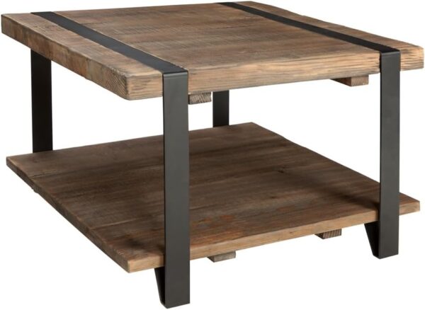 Stowe Reclaimed Wood Coffee Table, 42"L, Durable Metal Legs, Unique Wrapped Metal Strap Design, Rustic Brown, Ideal for Living and Office Spaces
