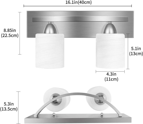 PARTPHONER - Bathroom Vanity Light Fixture - Bathroom Lighting Fixtures Over Mirror - Vanity Lighting Fixtures - Interior Bathroom Lights with Modern Glass Shade - Brushed Nickel, E26 Base, 2-Light - Image 3