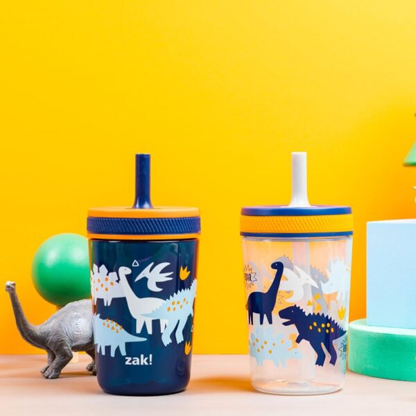 Zak Designs Kelso Toddler Cups For Travel or At Home, 15oz 2-Pack Durable Plastic Sippy Cups With Leak-Proof Design is Perfect For Kids (DinoRoar, Zaksaurus) - Image 6