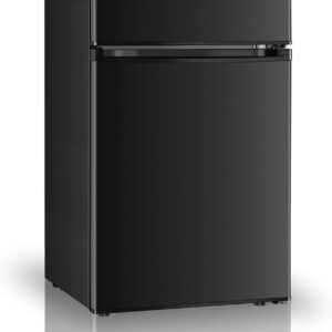Mini Fridge with Freezer, 3.2 Cu.Ft, 2 Doors Compact Mini Refrigerator with Separate Freezer for Dorm, Bedroom, Office, Apartment with 7-Level Temperature Control, Removable Shelves (Black)