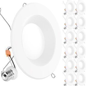 Sunco 12 Pack Retrofit LED Recessed Lighting 6 Inch, 4000K Cool White, Dimmable Can Lights, Baffle Trim, 13W=120W, 965 LM, Damp Rated
