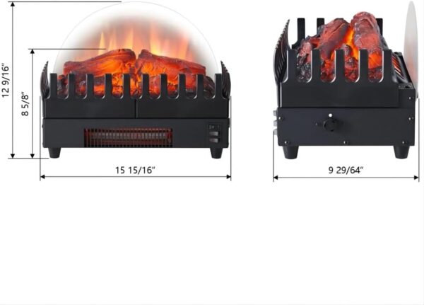 PuraFlame Electric Fireplace Log Heater, 16" Fireplace Inserts with Realistic Ember Bed, Thermostat, 750/1500W, Black - Image 4