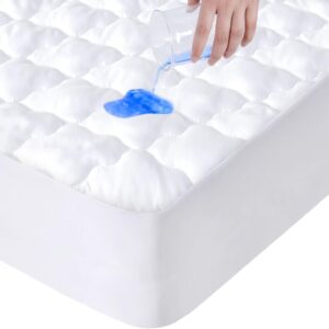 King Mattres Protector Pad Waterproof Quilted, Breathable & Cooling King Size Mattress Cover Protector Fitted with Deep Pocket Up to 18", (White)