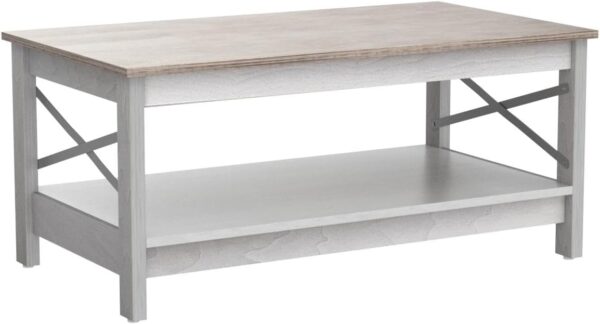 YITAHOME Coffee Table for Living Room,Modern Farmhouse Coffee Table with Storage,2-Tier Center Table for Living Room Wood Living Room Table Accent Cocktail with Sturdy Frame,Grey Wash - Image 5