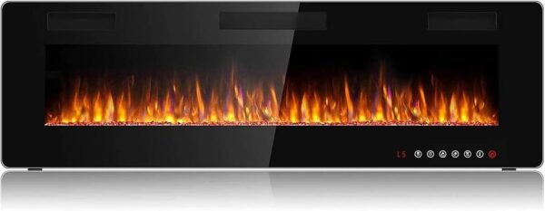 BOSSIN 60 inch Ultra-Thin Silence Linear Electric Fireplace, Recessed Wall Mounted Fireplace, Fit for 2 x 4 and 2 x 6 Stud, 12 Adjustable Flame Color & Speed,Touch Screen Remote Control with 8h Timer