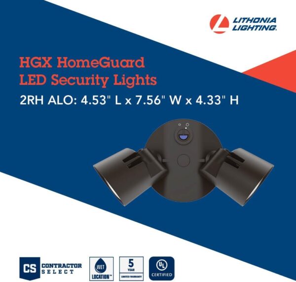 Lithonia Lighting HGX LED 2RH ALO 40K 120 PE WH M2 HomeGuard Security Flood Lights 750-2750 Lumens, 2-Light, Photocell Sensor, White - Image 5
