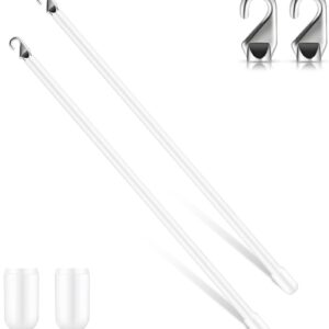 Therwen 2 Pcs PVC Long Blind Wand Replacement with Hook and Handle White Vertical Blinds Wand Opener Stick Curtain Wand Tilt Rod for Windows Accessory Curtain Door Shades (17 inch)