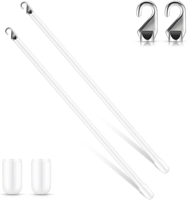 Therwen 2 Pcs PVC Long Blind Wand Replacement with Hook and Handle White Vertical Blinds Wand Opener Stick Curtain Wand Tilt Rod for Windows Accessory Curtain Door Shades (17 inch)