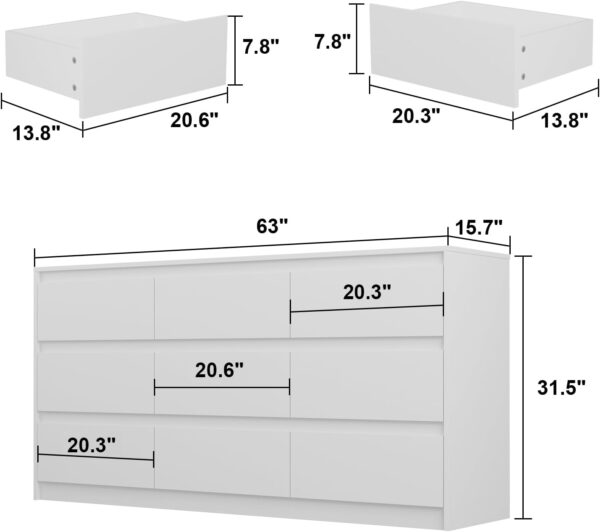 Hitow 9 White Drawer Dressers, Modern Large Dresser for Bedroom Organize, Wooden Long Dresser with 9 Handle Free Drawers, Storage Chest of Drawers for Living Room Home Office (63" W) - Image 2