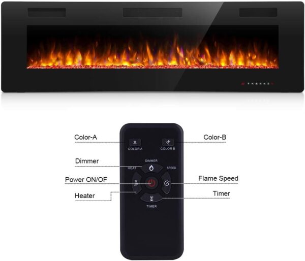 Antarctic Star 36 Inch Electric Fireplace in-Wall Recessed and Wall Mounted, Fireplace Heater and Linear Fireplace with Multicolor Flame, Timer, 750/1500W Control by Touch Panel & Remote - Image 2