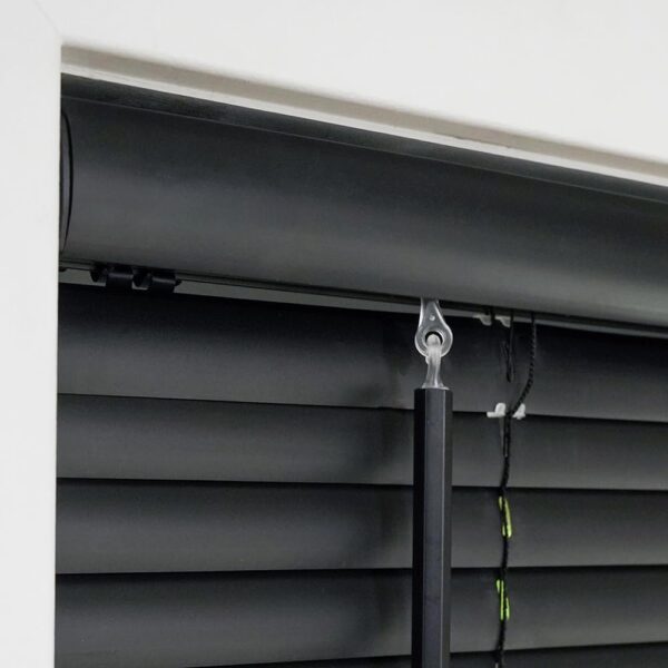 Vinyl Mini Blinds 1-Inch Cordless Room Darkening Blind for Windows - Starting at $9.97 - (Over 1,400 Custom Sizes) Vinyl Blinds, Mini Blinds, Window Blinds Cordless, Black - 22.5" W x 36" H - Image 2