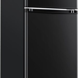 Upstreman 4.0 Cu.Ft. Small Refrigerator with Freezer, Dorm Essentials, Double Door Mini Fridge for Office, Dorm, Bedroom, Adjustable Thermostat, Large Capacity, Black-BR401