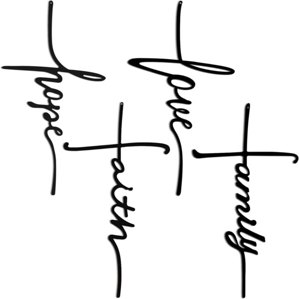 Love Faith Hope Family Wall Sign Metal Decorative Hope Wall Cross Large Metal Spiritual Decorations for Home Religious Hanging Cross Wall Decor, Nice for Home Decoration, 8 x 15 Inch