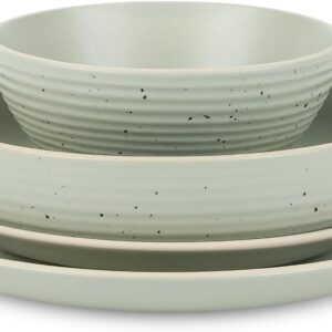 Stone Lain Lauren Modern Stoneware 16-piece Round Dinnerware Set, Plates and Bowls Set, Dish set for 4, Green