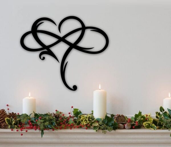 AOOLVY Infinity Heart Wall Decor, Unique Infinity Heart Metal Art Wall Decor Love Sign Steel Wall Plaques Bedroom Ornaments for Home Wedding Decor, Room Living Room Decoration (Black, 15.7x14inch) - Image 6