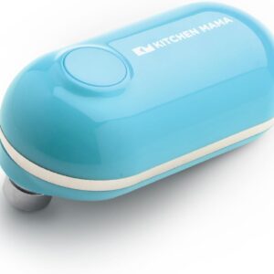 Kitchen Mama Mini Electric Can Opener Smooth Edge: Open Cans with A Simple Press of Button - Ultra-Compact, Space Saver, Portable, Hands Free, Food-Safe, Battery Operated (Blue)