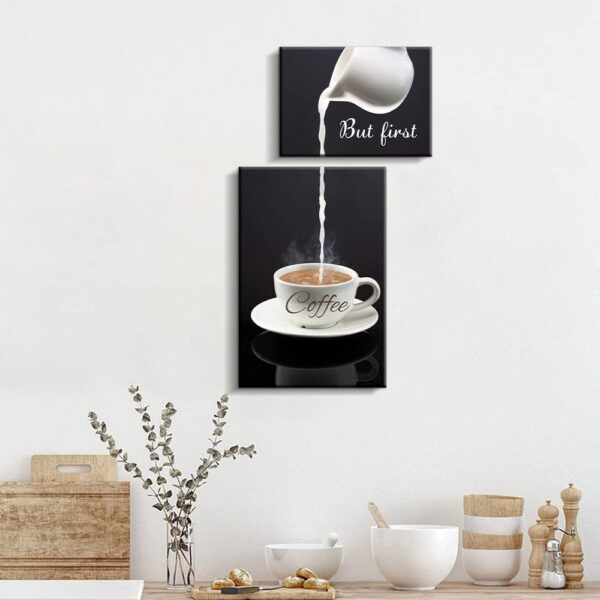 Pinetree Art Coffee Bar Wall Decor for Kitchen - But First Coffee Sign - Kitchen Canvas Wall Art for Modern Home Dining Room Decorative (but first coffee) - Image 6
