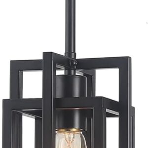 Farmhouse Pendant Light Fixtures, Black Modern Pendant Lights with Max 48'' Hanging Adjustable, Mini Pendant Lighting for Kitchen Island Dining Room Bedroom (1 Pack, Black)