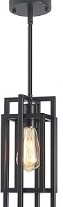 Farmhouse Pendant Light Fixtures, Black Modern Pendant Lights with Max 48'' Hanging Adjustable, Mini Pendant Lighting for Kitchen Island Dining Room Bedroom (1 Pack, Black)