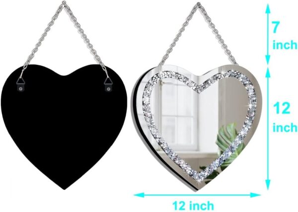 DMDFIRST Heart Shaped Silver Glass Mirror 2 Pack 12x12inch Crystal Crush Diamond Decor Chain Mirror for Wall Decoration - Image 7