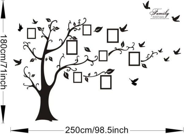 Large Family Tree Wall Decal, DIY Black Photo Frame Tree Wall Decor Sticker Mural Decal Art Décor for Living Room Home Decor (Black Tree to Right) - Image 6