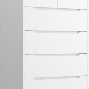EnHomee Dresser, Dresser for Bedroom, White Dresser with 6 Wood Large Drawers, Dressers & Chests of Drawers with Large Organizer, Tall Dresser with Smooth Metal Rail, White
