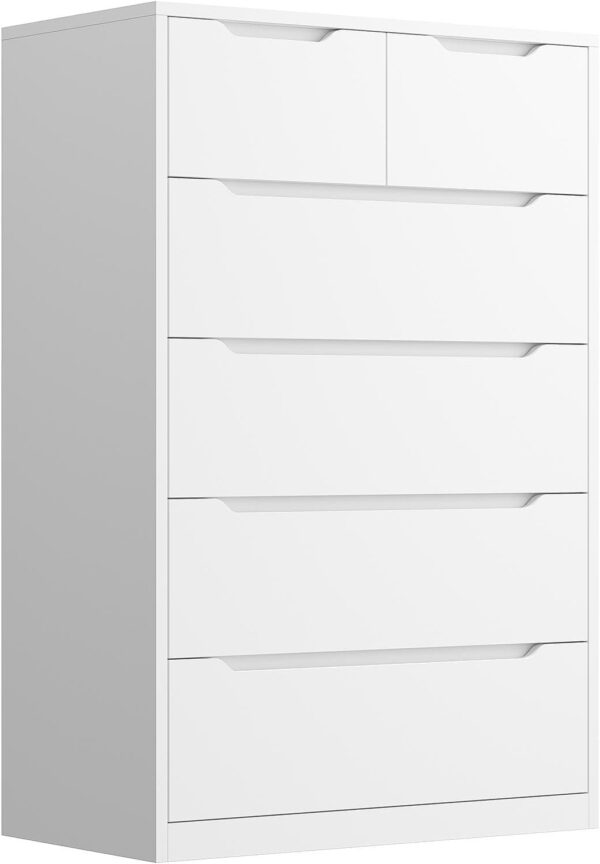 EnHomee Dresser, Dresser for Bedroom, White Dresser with 6 Wood Large Drawers, Dressers & Chests of Drawers with Large Organizer, Tall Dresser with Smooth Metal Rail, White