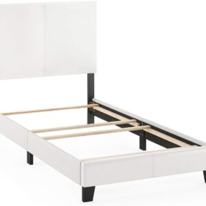 Furinno FB19821TWH Pessac PU Leather Upholstered Platform, Twin, White