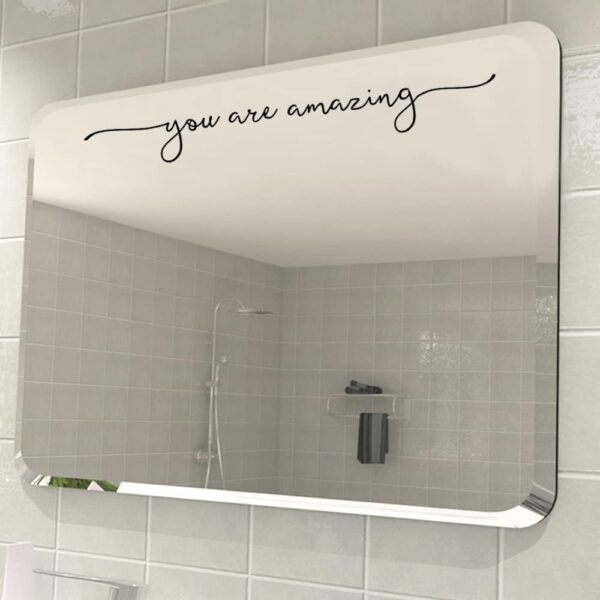 You Are Amazing Vinyl Wall Decor Mirror Sticker Bathroom Vinyl Decor Girl Room Wall Decor Mirror Stickers Without Mirror 17x2inch (BLACK) - Image 3