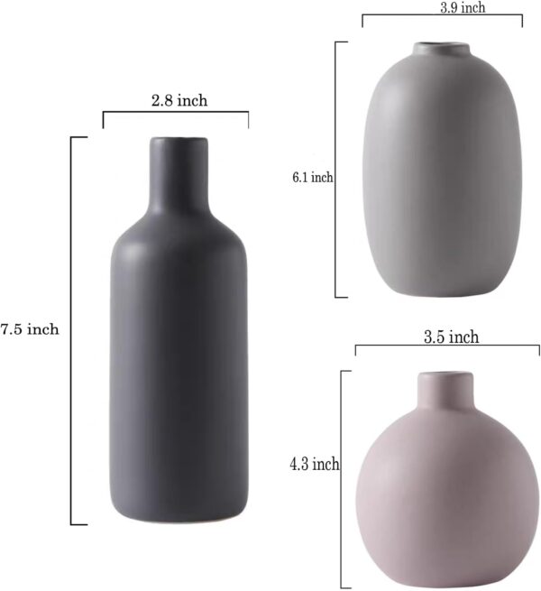 Ceramic Flowers Vase Set of 3, Modern Decorative Flower Vase for Rustic Home Decor, Modern Farmhouse Decor, Living Room Decor, Shelf Decor, and Entryway Décor - Image 2