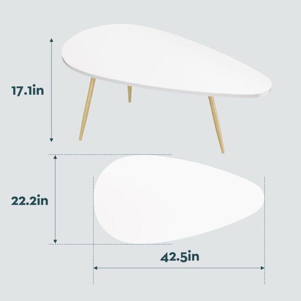 SAYGOER Modern Coffee Table White Coffee Tables for Small Space Unique Simple Oval Center Table for Living Room Home Office Easy Assembly 22.2" D x 42.5" W x 17.1" H - Image 2