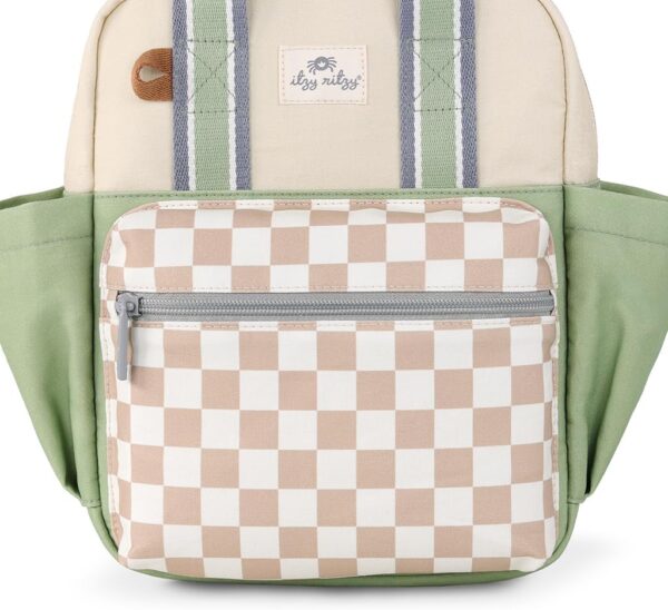 Itzy Ritzy Toddler Backpack - Daycare Bag - Features Adjustable Shoulder Straps, 2 Side Pockets & Spacious Interior with Wipeable Fabric Lining & Name Label, Checkerboard Backpack - Image 7