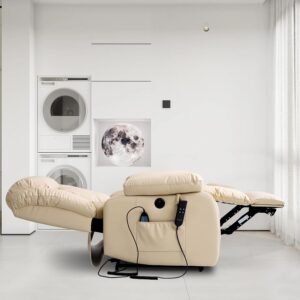 Infinite Position Power Lift Chair Lay Flat Recliner Dual Motor Sleeper Chair with Massage and Heating for Elderly, USB Ports and Remote Control, Leather(Beige)