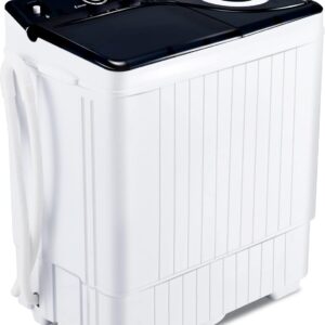 Homguava 26Lbs Capacity Portable Washing Machine Washer and Dryer Combo Twin Tub Laundry 2 In 1 Washer(18Lbs) & Spinner(8Lbs) Built-in Gravity Drain Pump,for Apartment,Dorms,RV Camping (black+white)