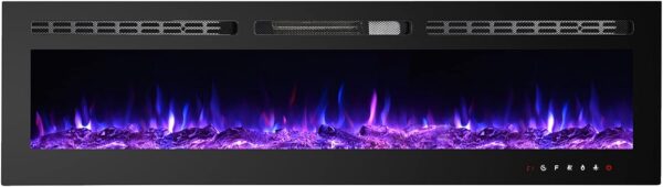 CharaVector Electric Fireplaces-60 Inch-Recessed and Wall Mounted Fireplace- Insert Heater LED Fire Place-Remote Control & Touch Screen,1-12 Hours Timer, 12 Color Flame and Log Color