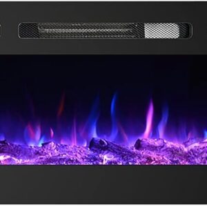 CharaVector Electric Fireplaces Recessed Wall Mounted Fireplace Insert 50 Inch Wide Heater LED Fire Place Remote Control & Touch Screen, 1-12 Hours Timer, 12 Color Flame and Log Color
