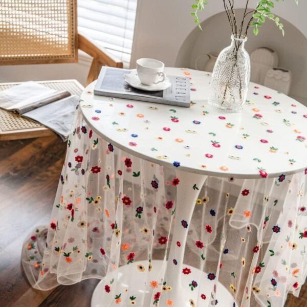 Poowe Colorful Flower Lace Tablecloth Embroidered Lace Table Cover for Table Classic Dustproof Table Protector for Kitchen Dining Room Party Wedding Banquet Home Decoration (59"×94") - Image 3