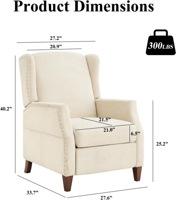 COLAMY Wingback Pushback Recliner Chair with Storage Pocket, Upholstered Fabric Living Room Chair Armchair with Wood Legs and Nailhead Trim, Beige - Image 2