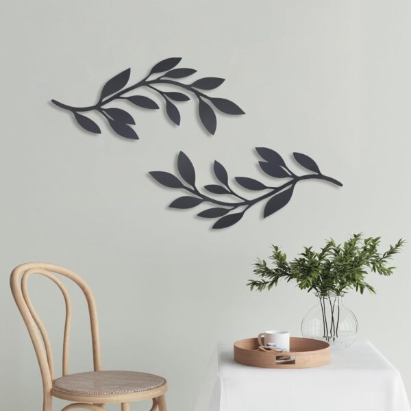 OYEFLY 2 Pieces Metal Vine Olive Branch Leaf Wall Decor,Tree Leaf Wall Decor for Living Room (Black, style1) - Image 7
