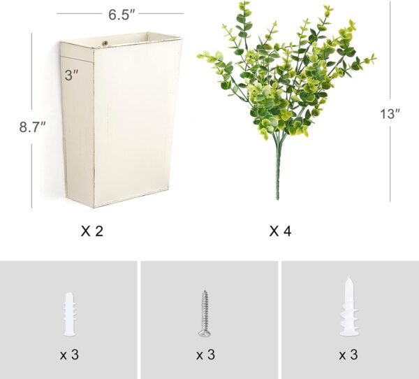 Dahey 2 Packs Metal Wall Planter with Artificial Plants, Farmhouse Wall Decor Hanging Wall Vase Boxs Galvanized Flowers Holder for Country Rustic Home Wall Decor, White - Image 6