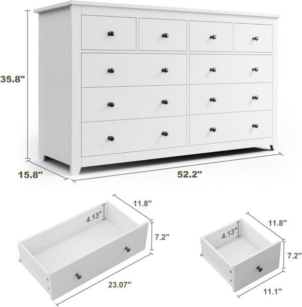 EnHomee White Dresser, Dresser for Bedroom with 10 Deep Drawers Wood Dresser with Smooth Metal Rail, Large Dressers & Chests of Drawers Wide Dresser,52.2W*15.8" D*35.8" H - Image 2