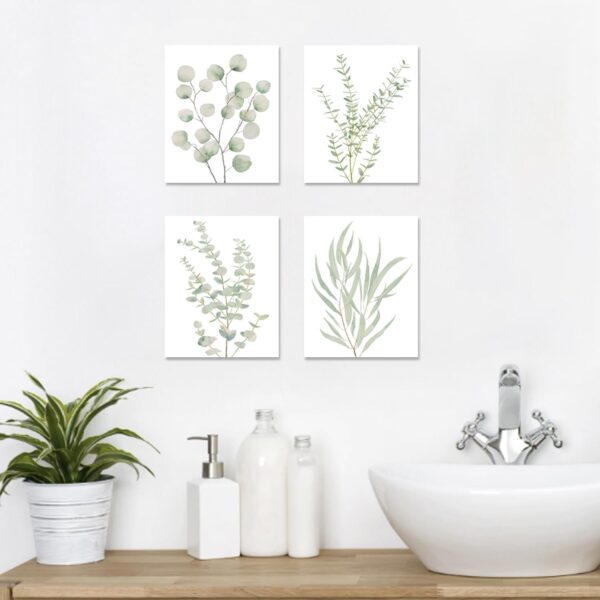 Erctoo Botanical Plant Canvas Wall Art, Framed Boho Wall Decor for Bathroom, Minimalist Aesthetic Bedroom Wall Art, Sage Green Eucalyptus Leaf Prints for Office, Set of 4PCS, 8”X10” - Image 2