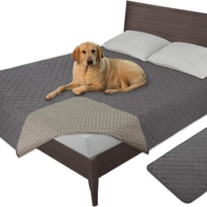 Easy-Going 100% Waterproof Dog Bed Cover Washable Couch Cover Non-Slip Sofa Cover Leakproof Blanket Furniture Protector Cover Reusable Incontinence Bed Underpads for Pets Kids Dog Cat(68x82 in,Gray)