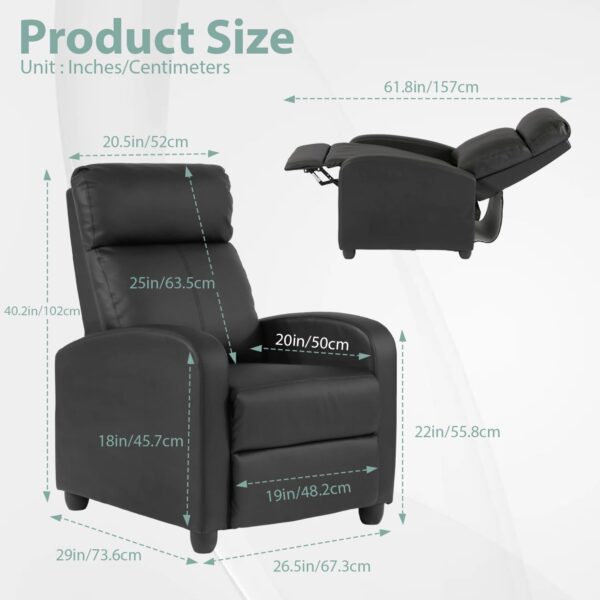 Recliner Chair Recliner Sofa Modern Reclining Chair w/Footrest Backrest Breathable Padded PU Leather Single Sofa Home Theater Seating Reclining Easy Lounge for Living Room Bedroom,Black - Image 3