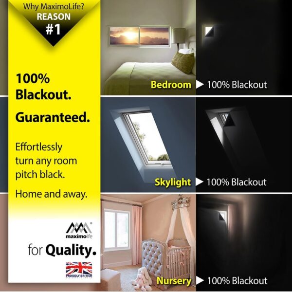 MaximoLife® Ultimate 100% Blackout Blind | Fits Any Window Size & Shape | Super Easy to Set Up and Take Down | 16X Suction Cups 25X Hook Tabs 32X Loop Tabs | Portable Travel Temporary Permanent - Image 2