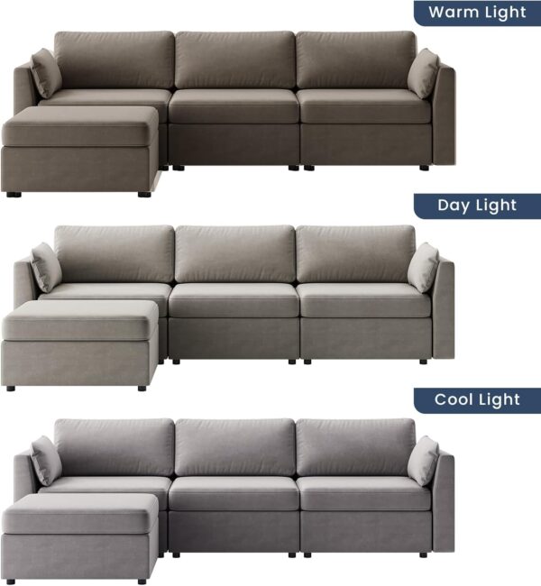 POVISON 115.35" Modular Sectional Oversized Modern Sofa for Living Room Large Sectional Couche Velvet L Shaped Deep Seat Sofa Set 3 Seats with Reversible Ottoman Big Comfy Cloud Couch for House Office - Image 7