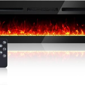 Electric Fireplace, 60 inch Wall Mounted Electric Fireplace, Remote Control with Timer, Low Noise, Touch Screen,Adjustable Flame Color and Speed,750W/1500W