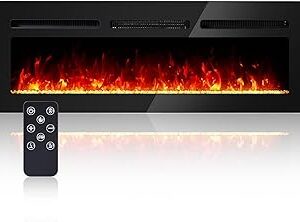 Electric Fireplace, 60 inch Wall Mounted Electric Fireplace, Remote Control with Timer, Low Noise, Touch Screen,Adjustable Flame Color and Speed,750W/1500W