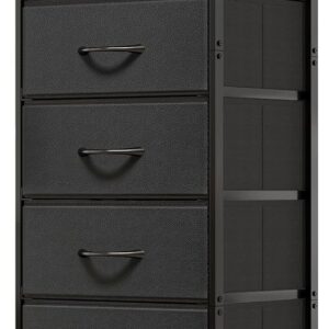 Fixwal Black Tall Dresser for Bedroom, Storage Dresser Organizer with 7 Fabric Drawers, Nightstand Furniture in Closet, Entryway, Hallway